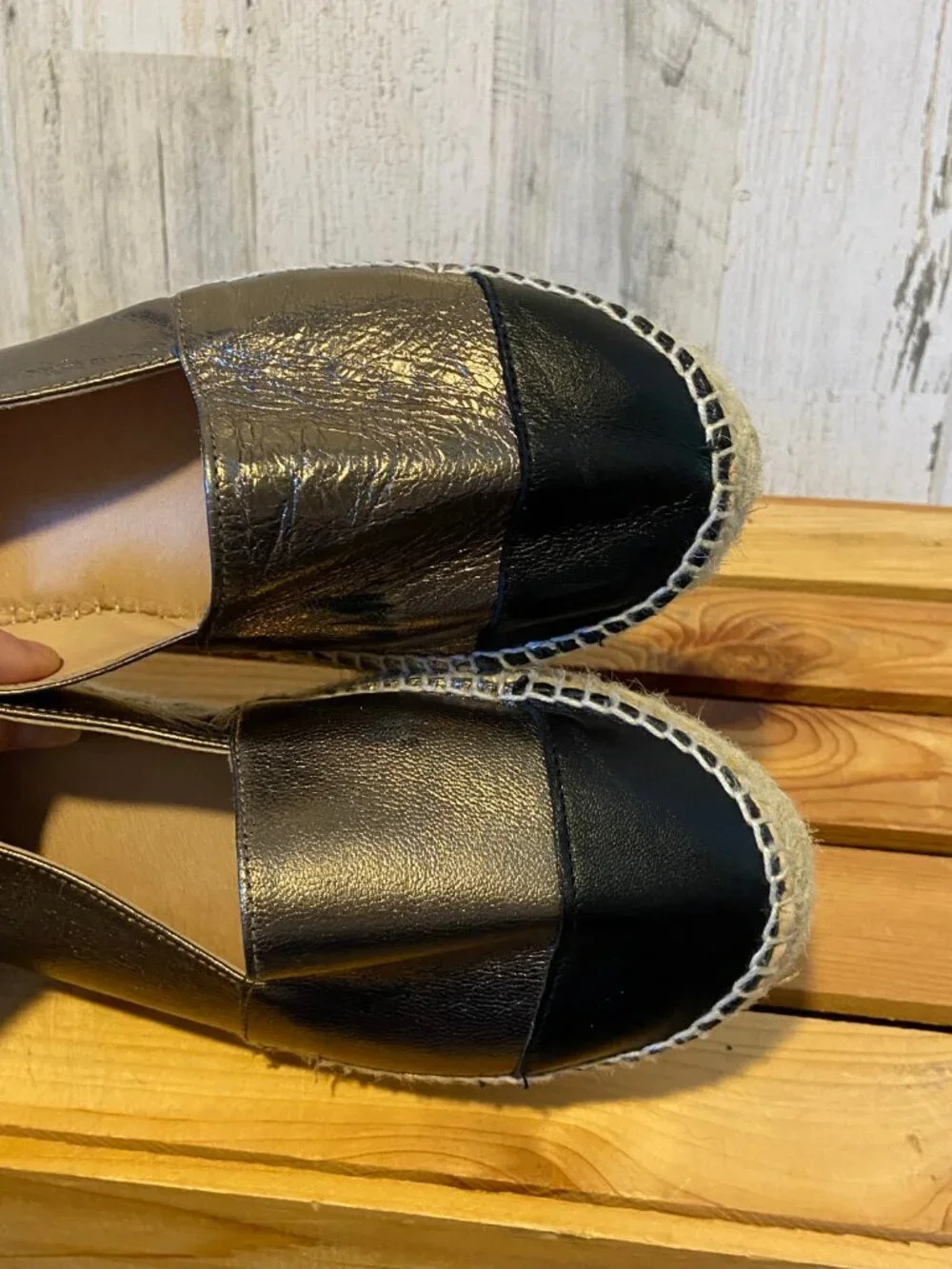 Pure Navy Women's Size 9 Slip On Metallic Leather Espadrille Flats